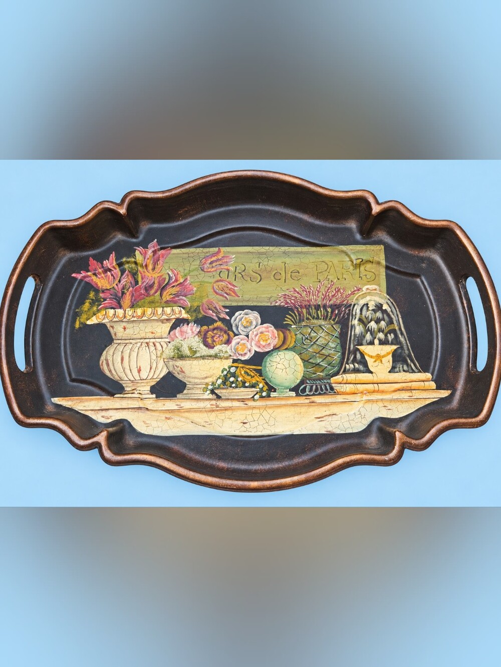 Vintage Tam San Designs Fleurs de Paris Hand Painted Floral Tray French Country